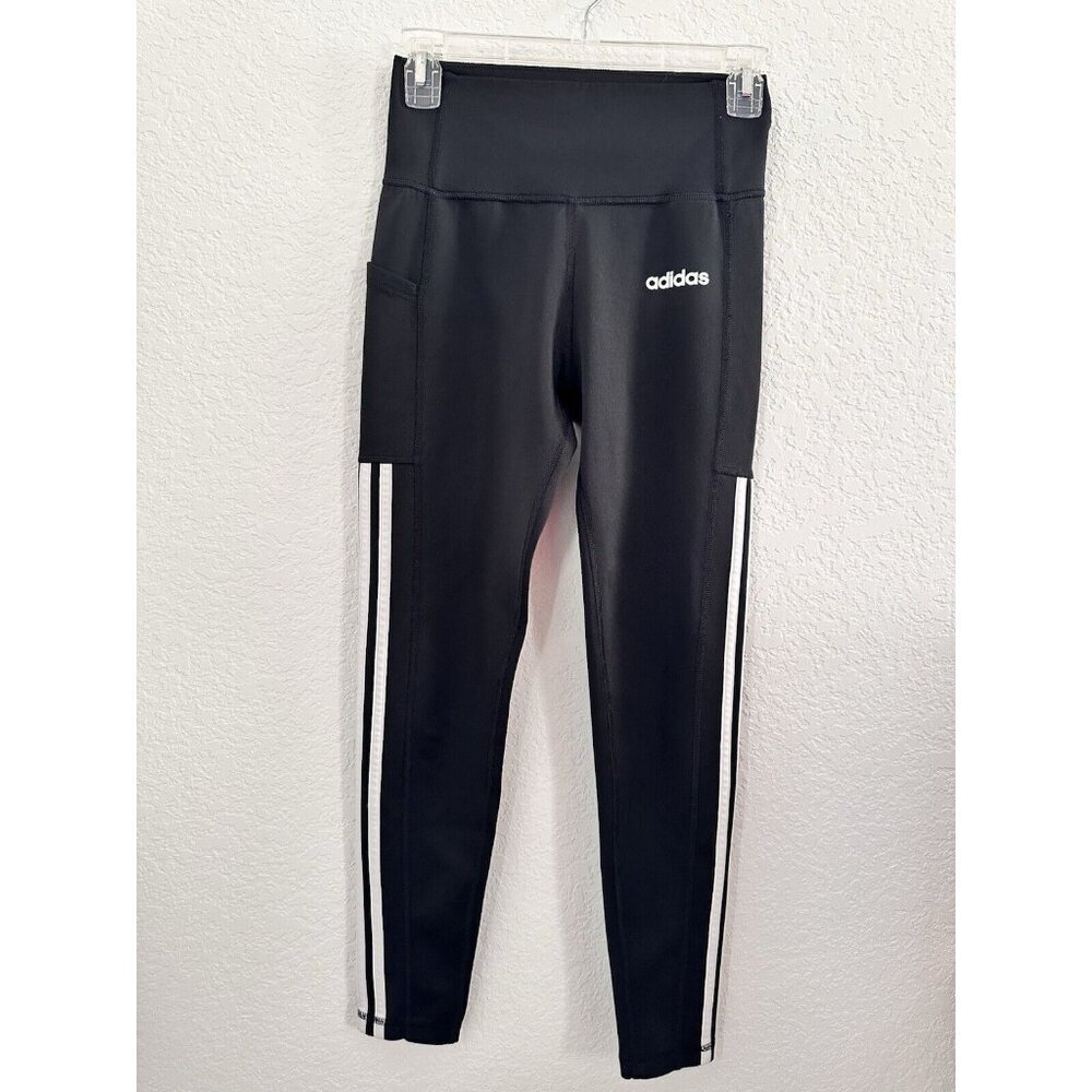 Adidas Leggings Womens Small Black Climalite 3 Stripes Yoga Pants Stretch Active